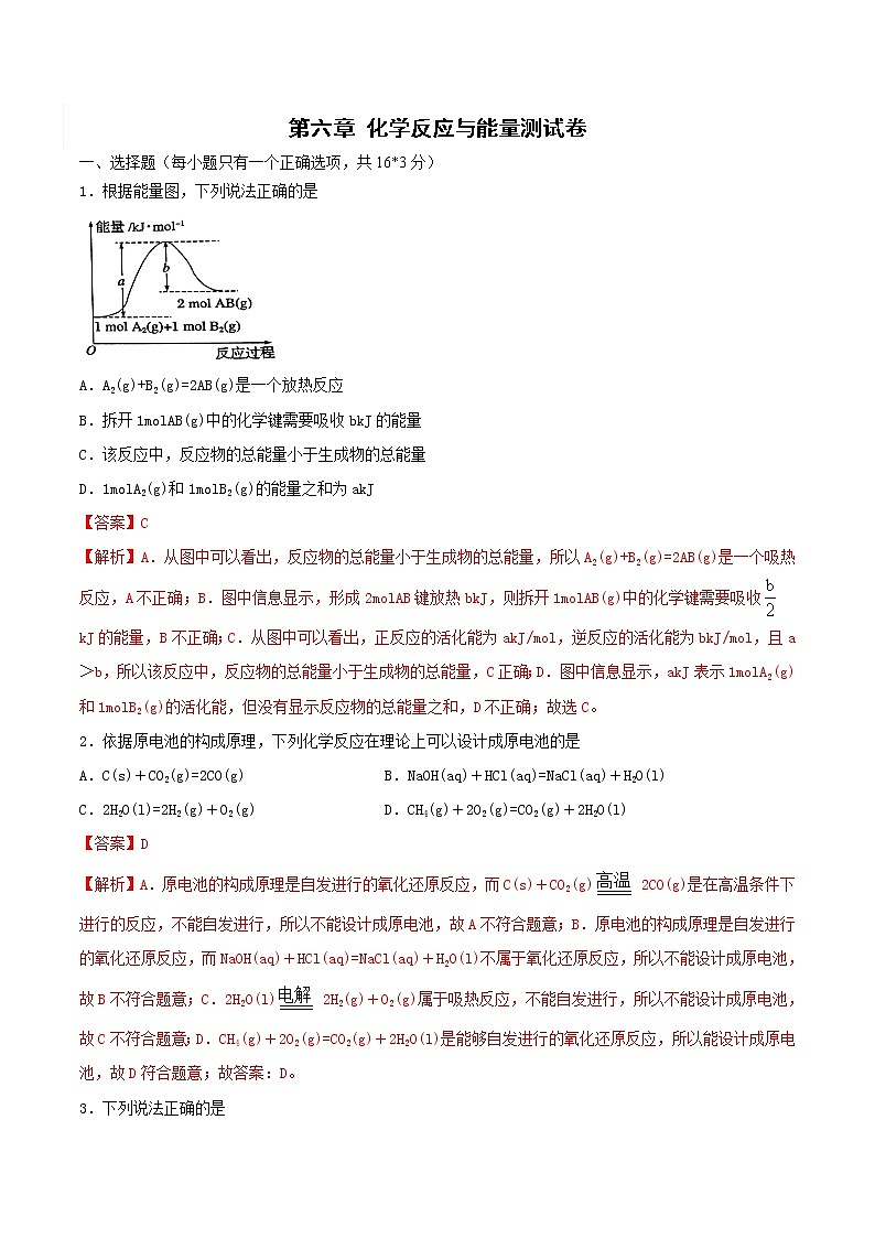 2020-2021学年高一化学下学期期末复习测试卷  第六章检测试题（人教版必修第二册）学案01