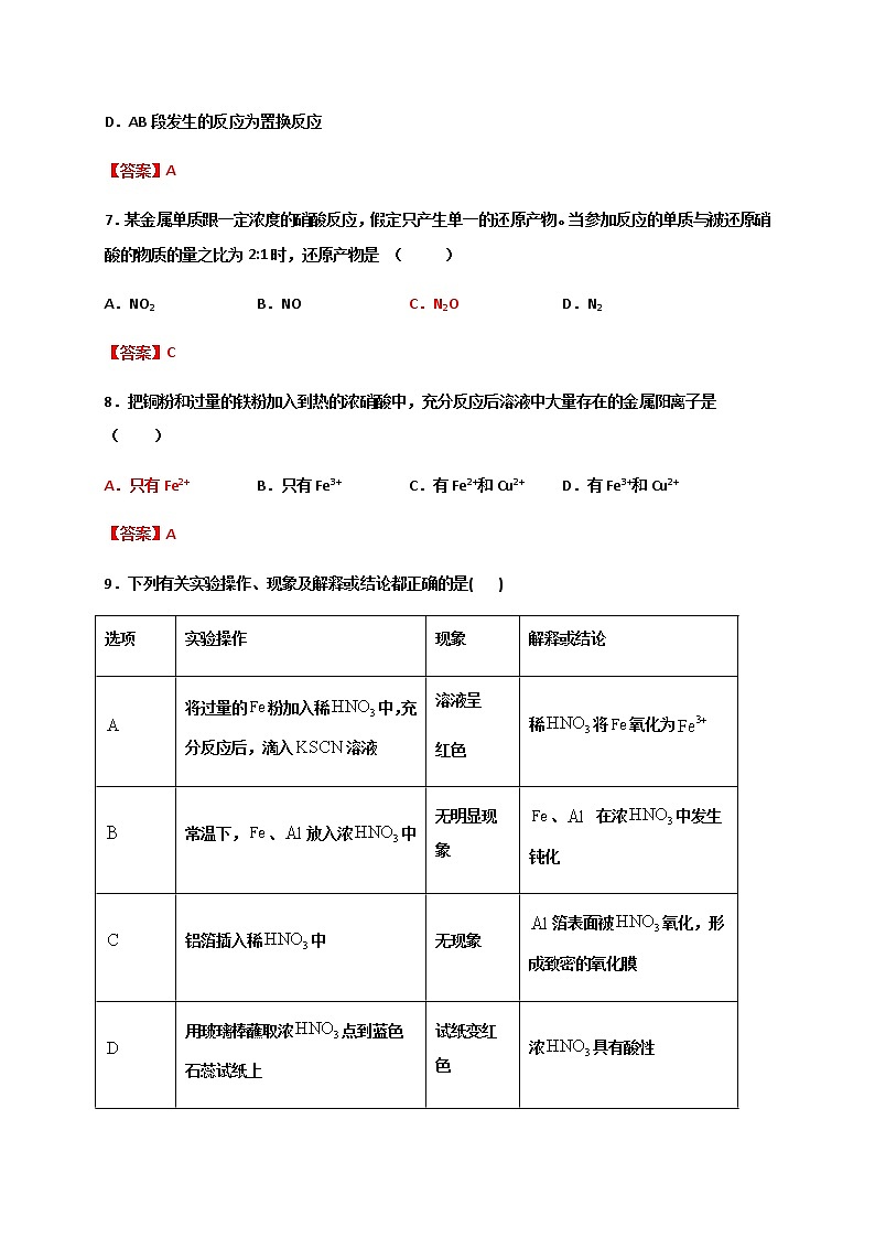 高中化学人教版（2019）必修二第五章硝酸、酸雨及防治同步练习题（含答案）03