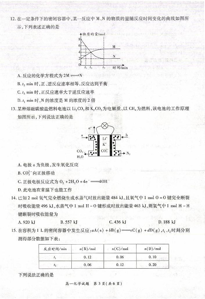 2020-2021学年河南省商丘名校高一下学期期中联考化学试题 PDF版03