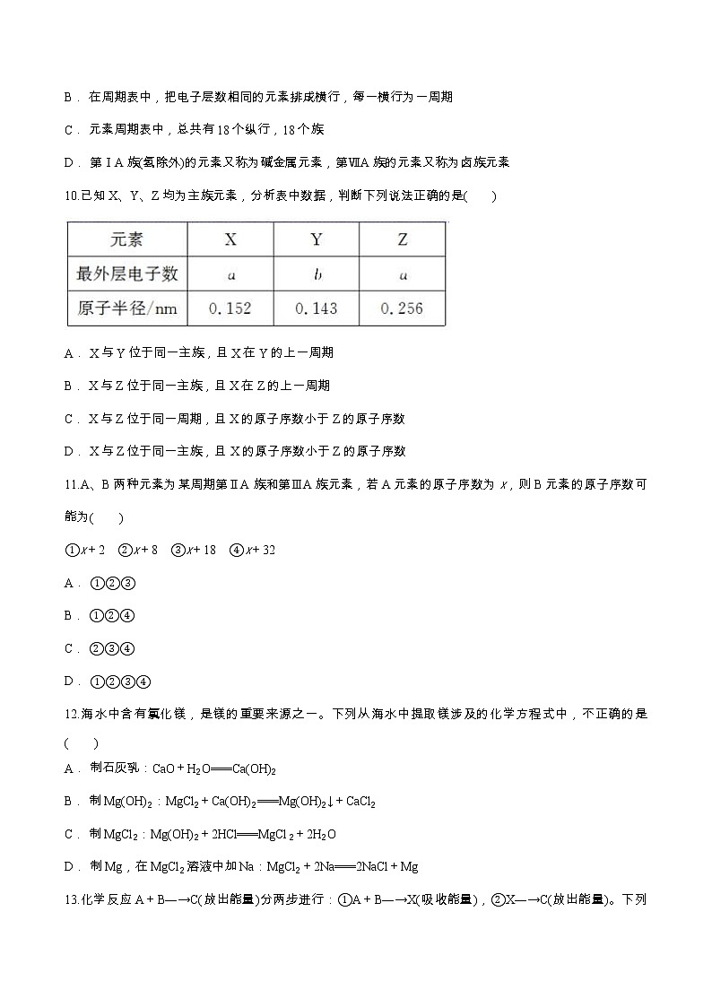 人教版高中化学必修二综合练习题（含答案）03