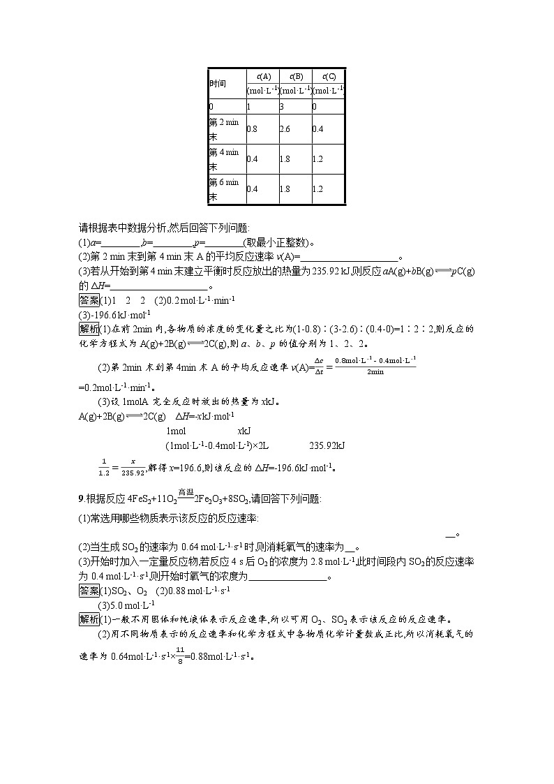 2021新教材高中化学选修一：2.2 第1课时　化学反应速率练习题+答案解析03
