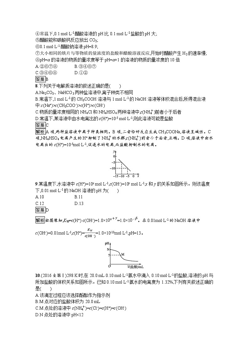 2021新教材高中化学选修一：3 水溶液中的离子反应与平 测评练习题+答案解析03