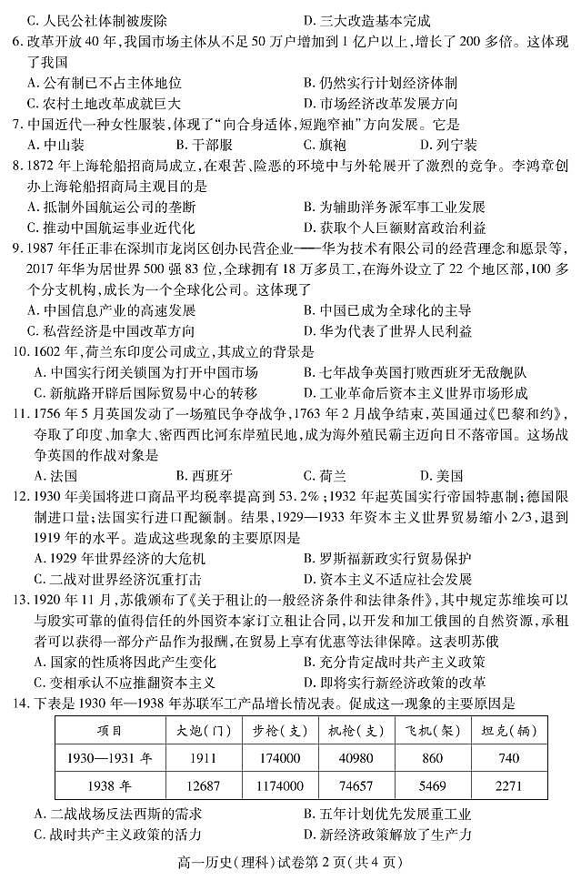 2018-2019学年四川省内江市高一下学期期末检测历史（理）试题 PDF版02