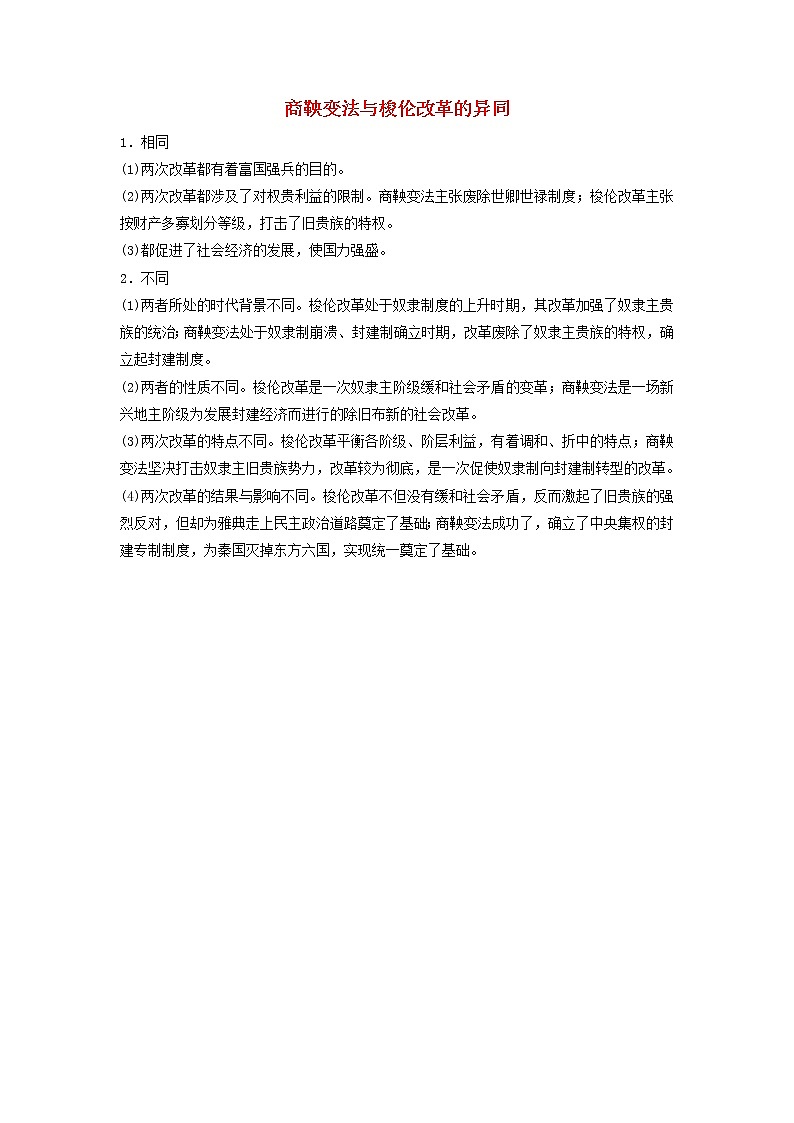 高中历史第二单元商鞅变法2.2商鞅变法与梭伦改革的异同文本素材新人教版选修1历史上重大改革回眸202104191168第1页