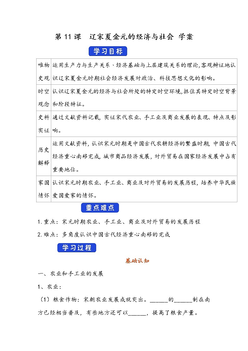 第11课《辽宋夏金元的经济与社会》学案01