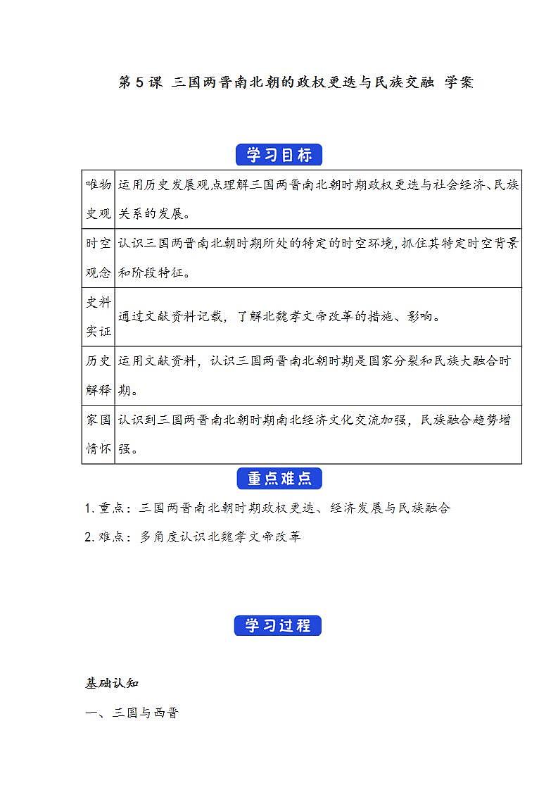 第5课《三国两晋南北朝的政权更迭与民族交融》学案01