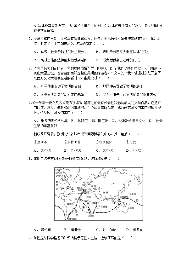重庆市实验中学校2020-2021学年高一下学期第二阶段测试历史试题+Word版含答案02
