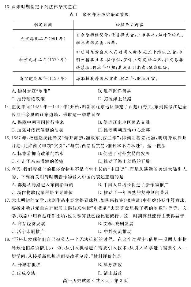 2020-2021学年山东省聊城市高一上学期期末考试历史试卷（PDF版）03