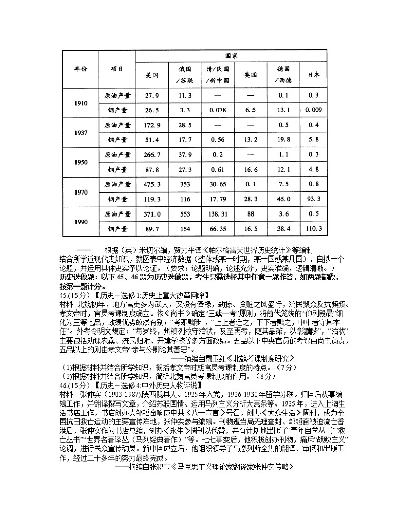 陕西省宝鸡市2021届高三下学期高考模拟检测（二）文科综合历史试题Word版含答案【高考】03
