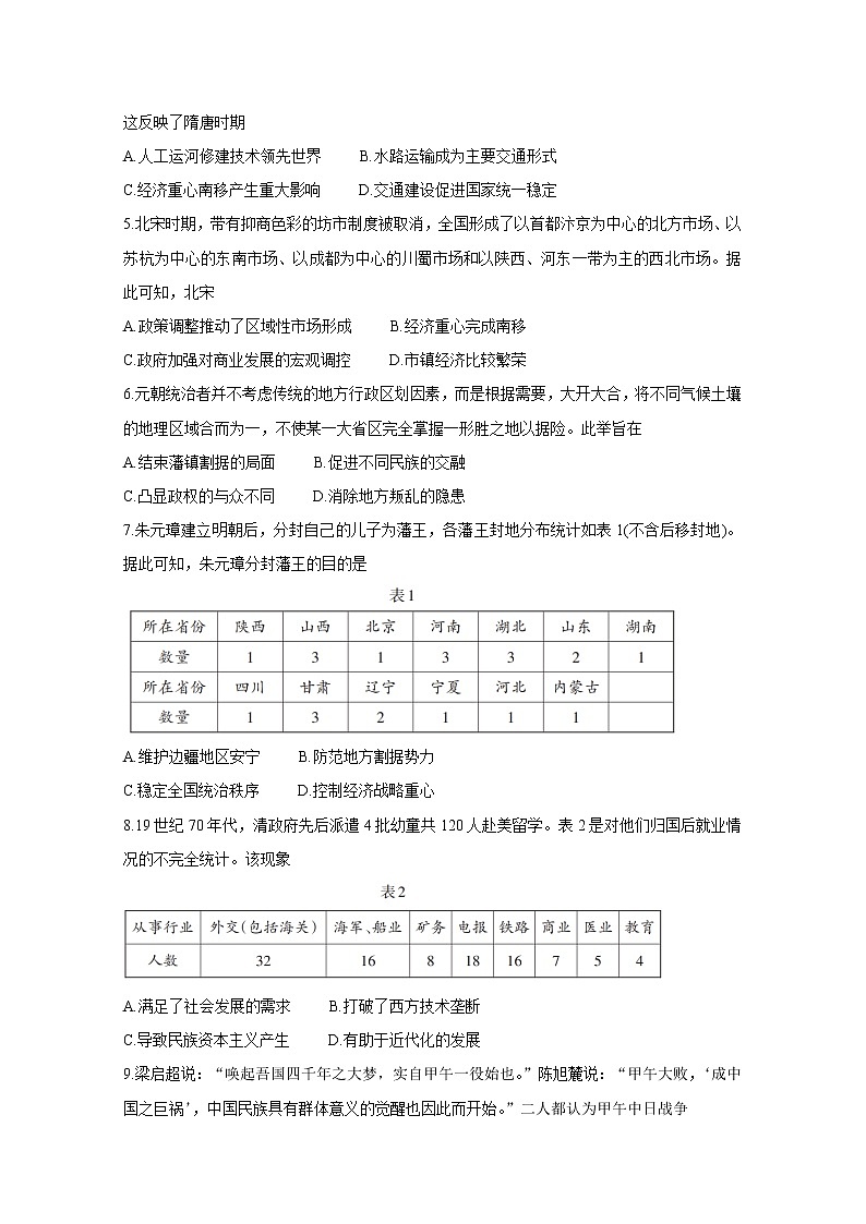 山东省泰安市2020-2021学年高二下学期期末考试 历史试卷 Word版含答案02
