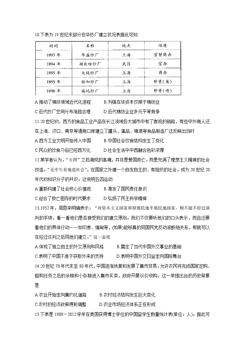河南省“顶尖计划”2020-2021学年高二下学期期末联考 历史 Word版含答案第3页