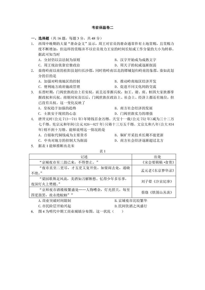 2021届湖南省长郡中学高三历史高考考前保温试卷（二模） PDF版01