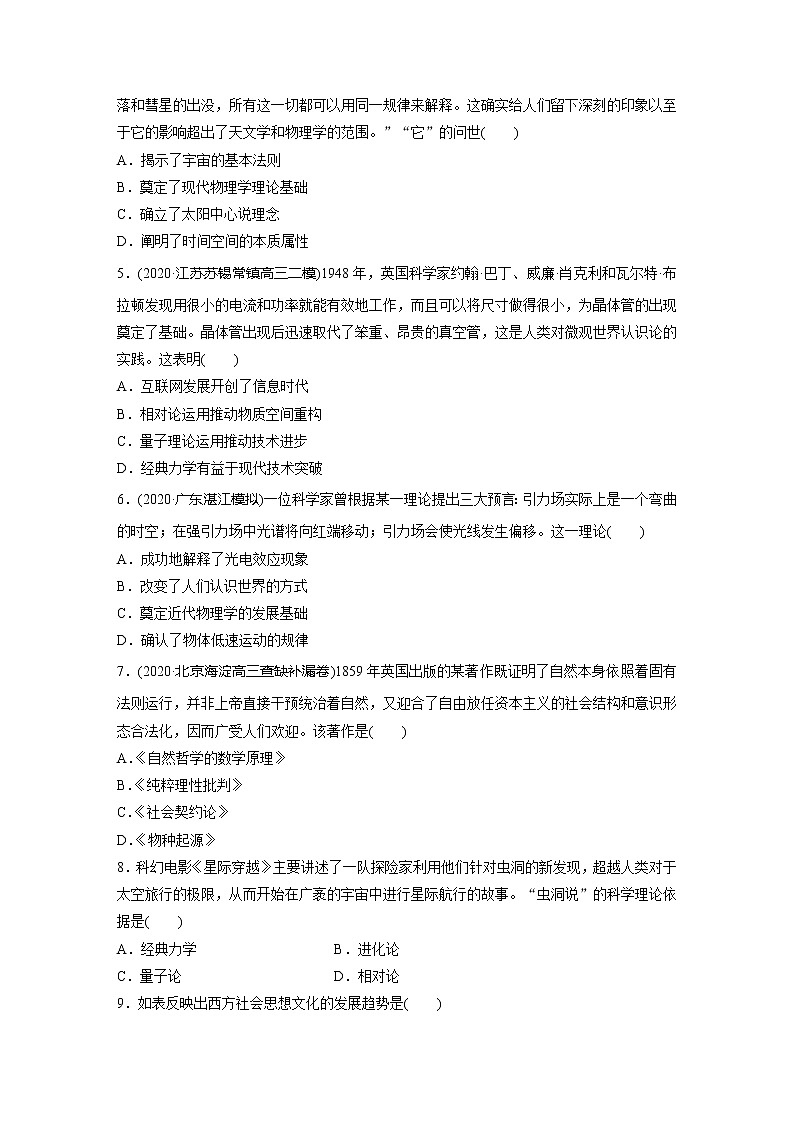2022届高考历史一轮复习单元集训第十五　近代以来世界科学与文艺的发展历程（解析版）第2页