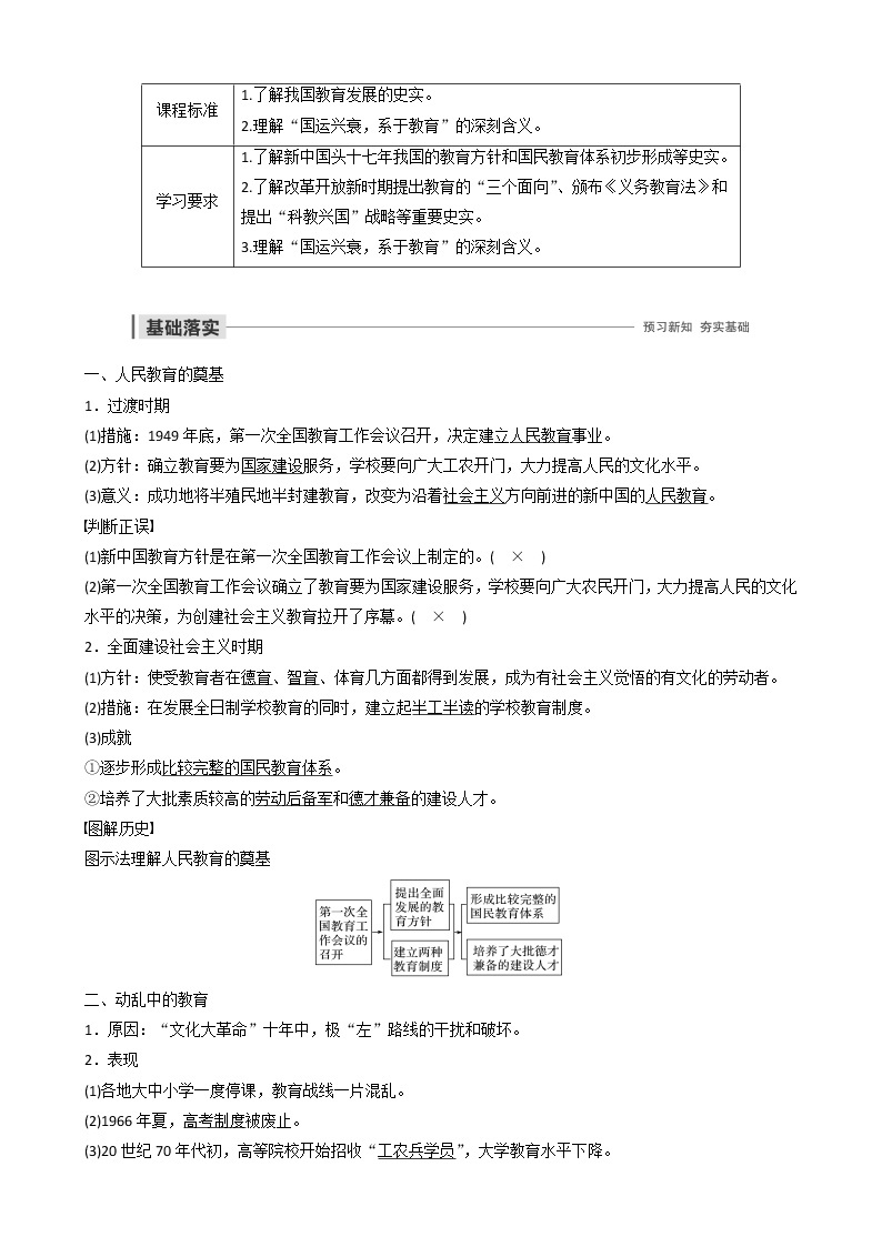 高中历史第七单元现代中国的科技、教育与文学艺术第21课现代中国教育的发展教案必修301