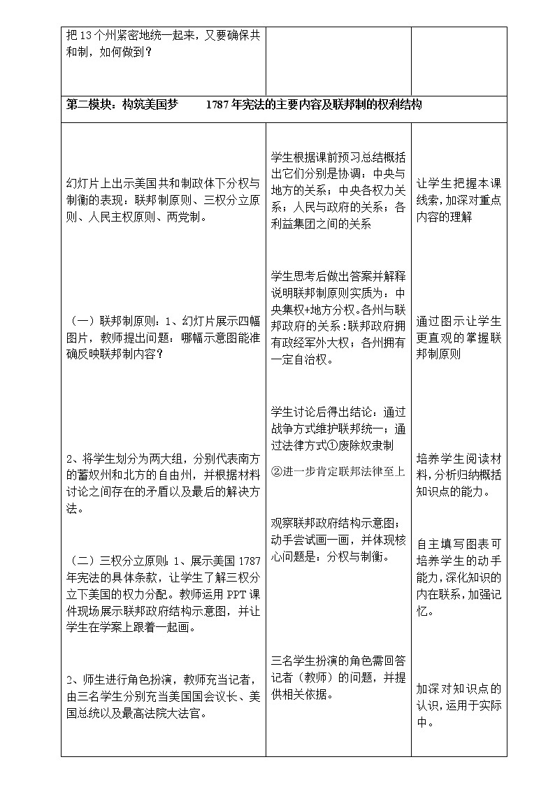 岳麓版高中历史必修一第9课 北美大陆上的新体制教案第3页