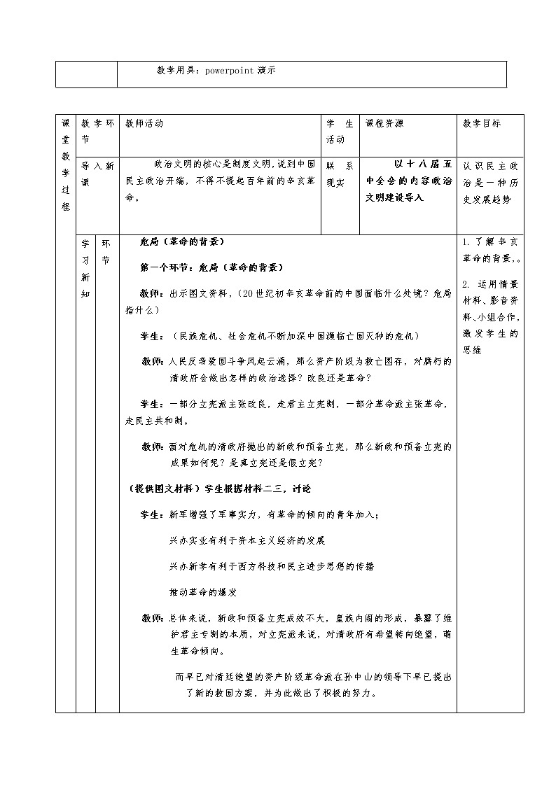 岳麓版高中历史必修一第15课 辛亥革命(6)教案02