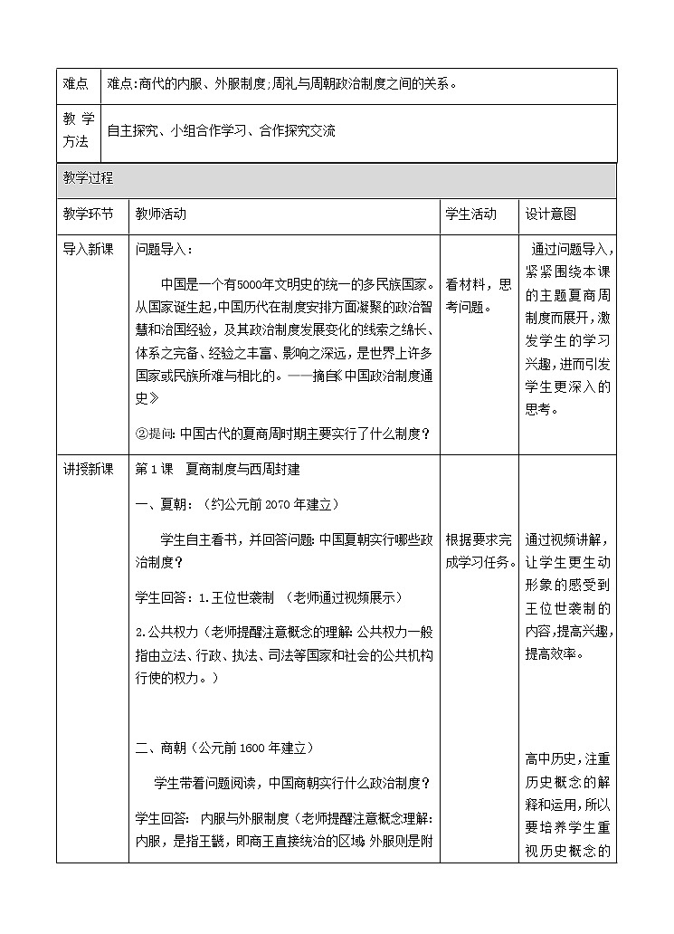 岳麓版高中历史必修一第1课 夏商制度与西周封建(2)教案02