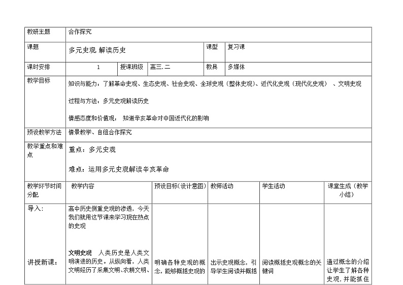 岳麓版高中历史必修一第15课 辛亥革命(7)教案01