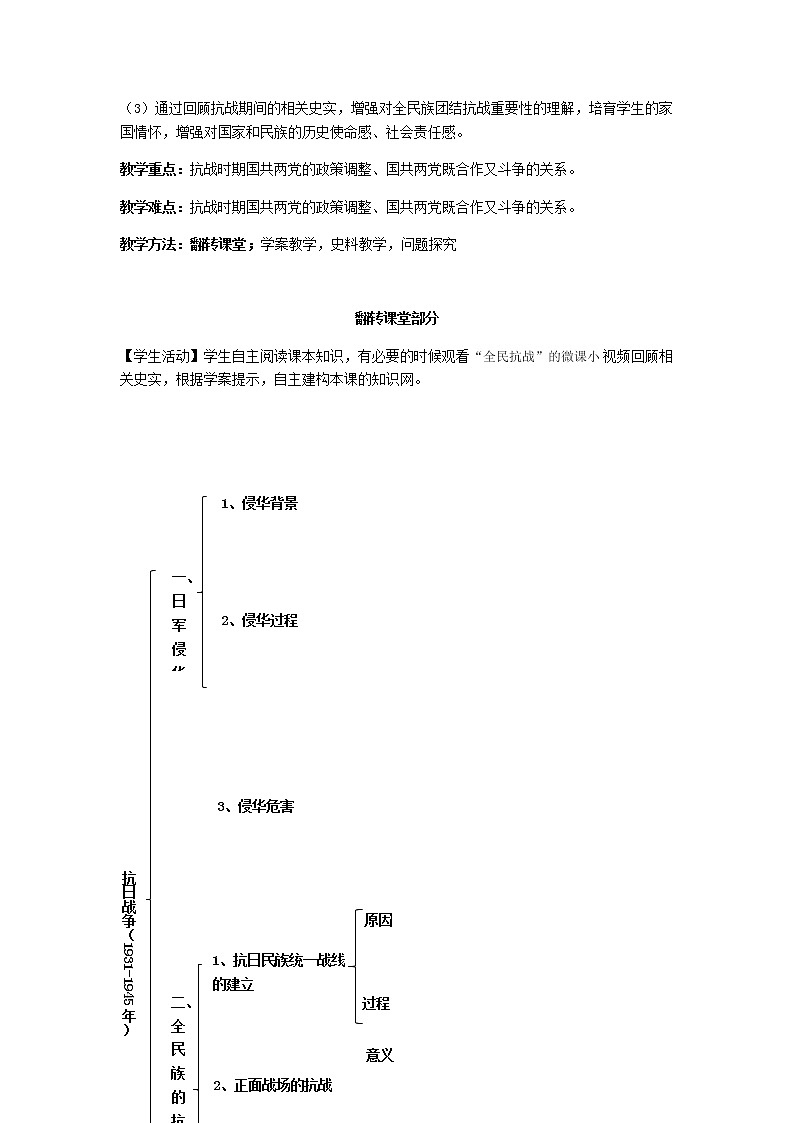 北师大版高中历史必修1 第9课 中华民族的抗日战争(4)（教案）第2页