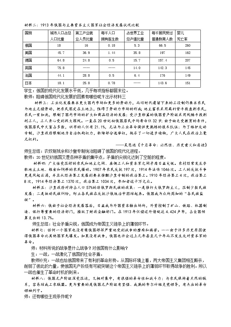 岳麓版高中历史必修一第19课 俄国十月社会主义革命教案02