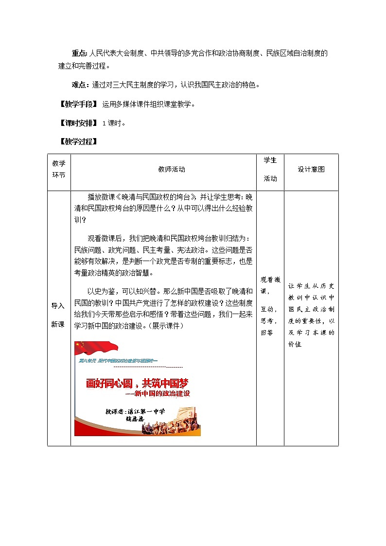 岳麓版高中历史必修一第21课 新中国的政治建设(4)教案02
