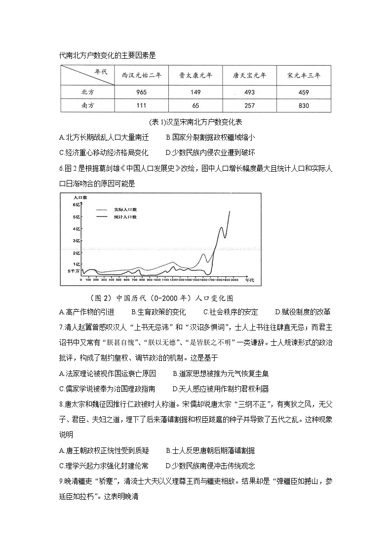 山西省长治市2022届高三上学期9月质量监测+历史+Word版含答案第2页