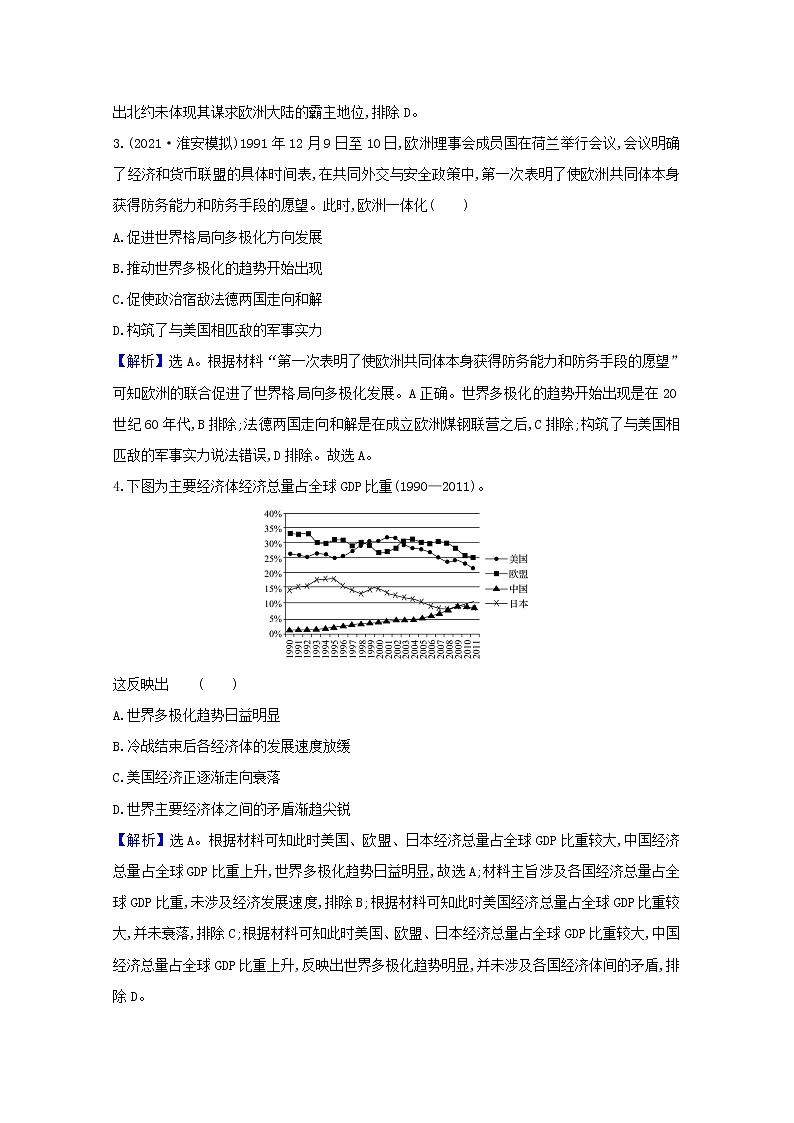 高考历史一轮复习课时作业十五新兴力量的崛起及多极化趋势的加强含解析人民版 练习02