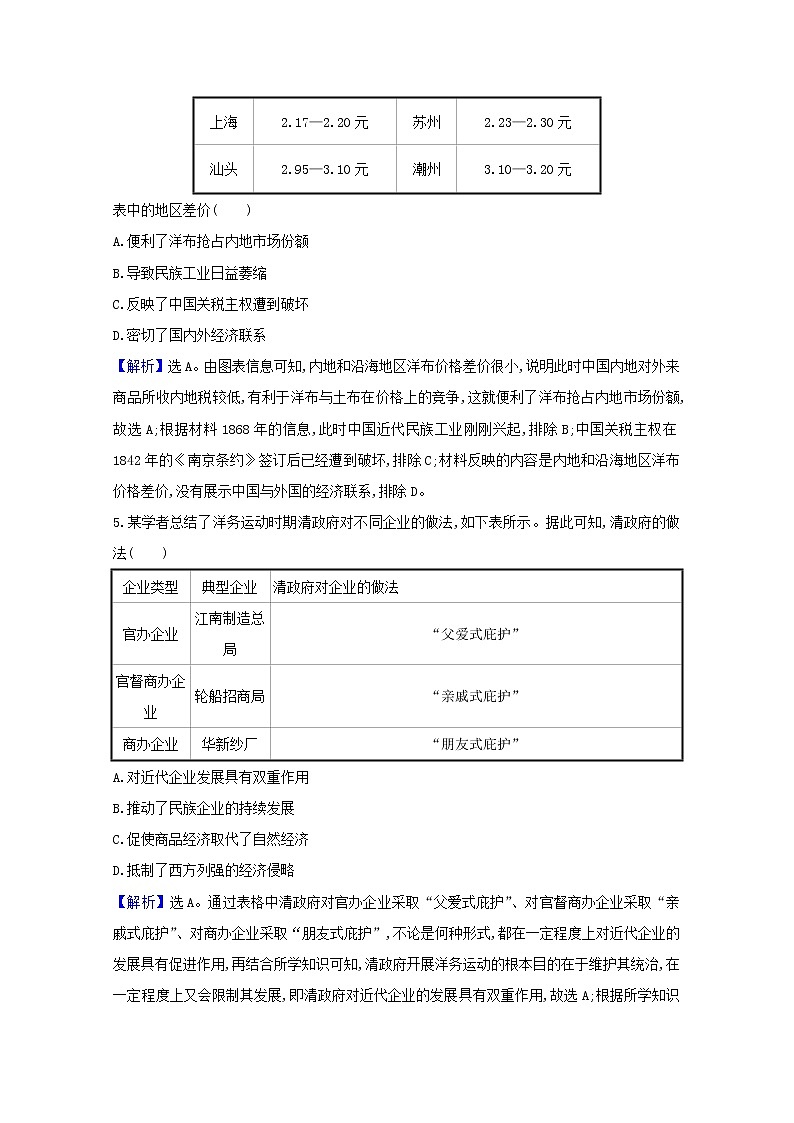 高考历史一轮复习课时作业十九近代中国经济结构的变动含解析人民版第3页