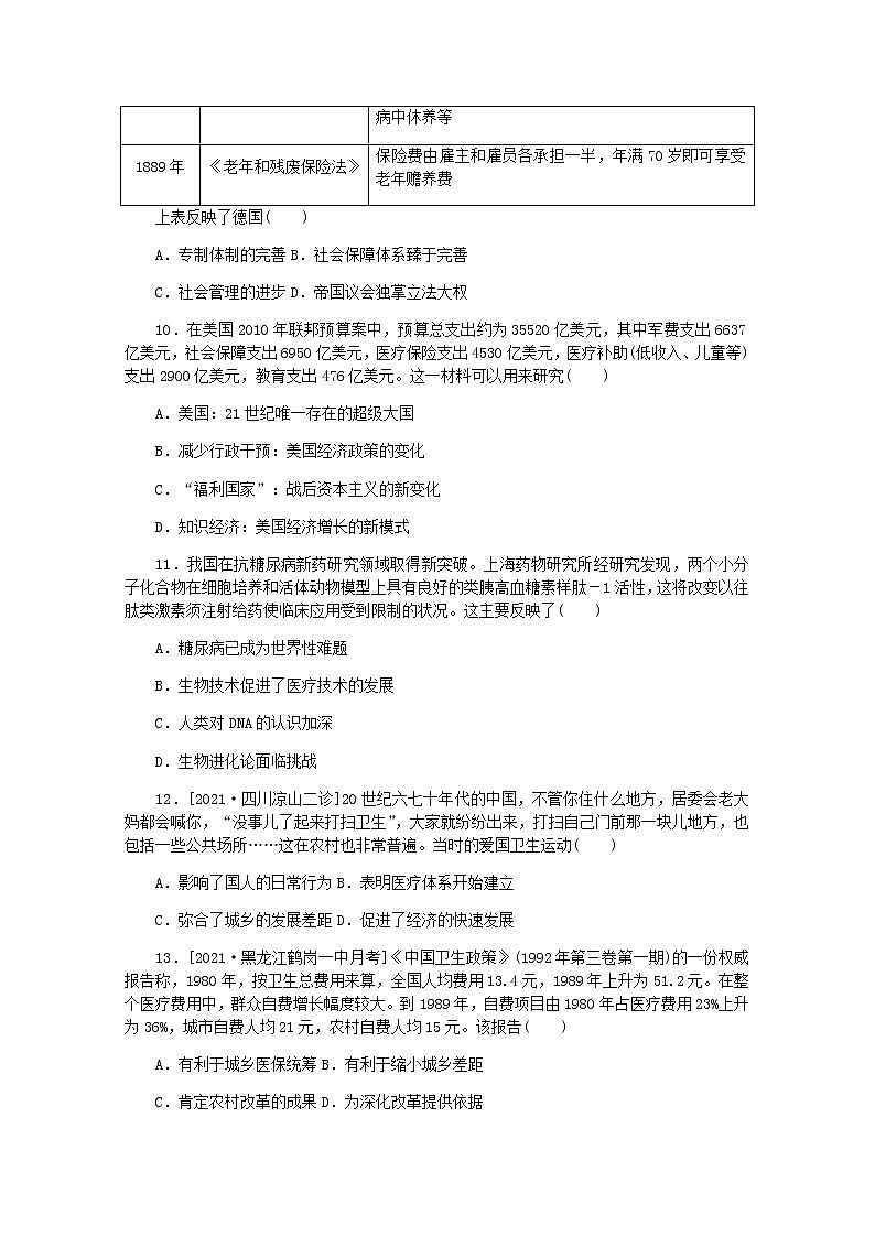 高考历史一轮复习综合测评三十一医疗与公共卫生含解析新人教版第3页