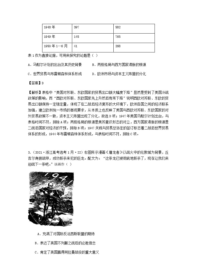 高考历史真题和模拟题分类汇编专题25二战及战后世界政治格局的多极化趋势含解析第2页