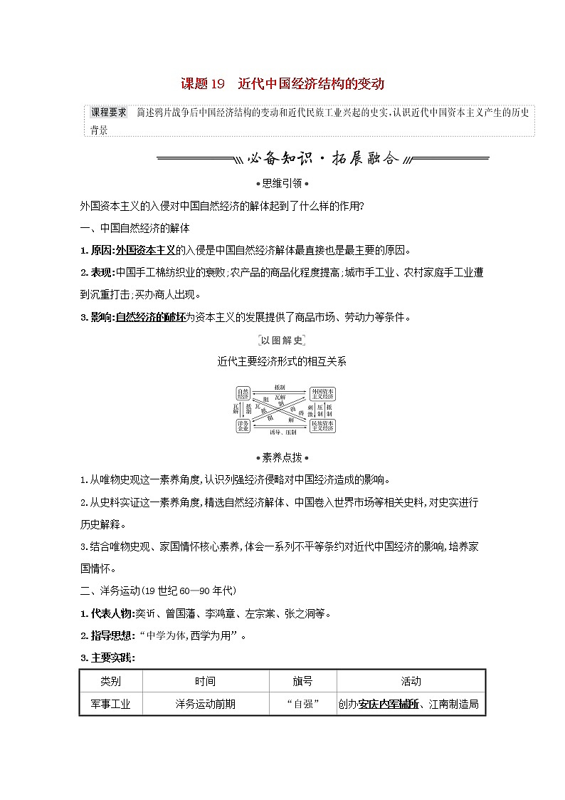 江苏专用高考历史一轮复习专题八近代中国资本主义的曲折发展课题19近代中国经济结构的变动学案含解析人民版第1页