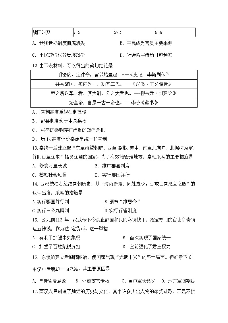 山东省五莲第一重点中学2021-2022学年高一10月月考历史试题（Word版含答案）第3页