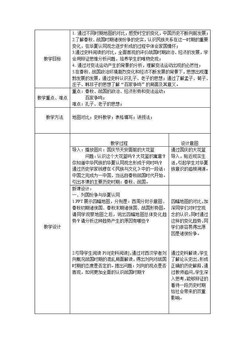 统编版历史中外历史纲要上：第2课《诸侯纷争与变法运动》教学设计02