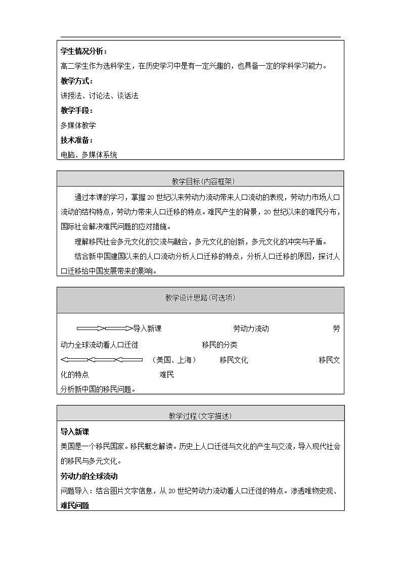 统编版历史选择性必修3第8课《现代社会的“移民”和多元文化》教案设计02