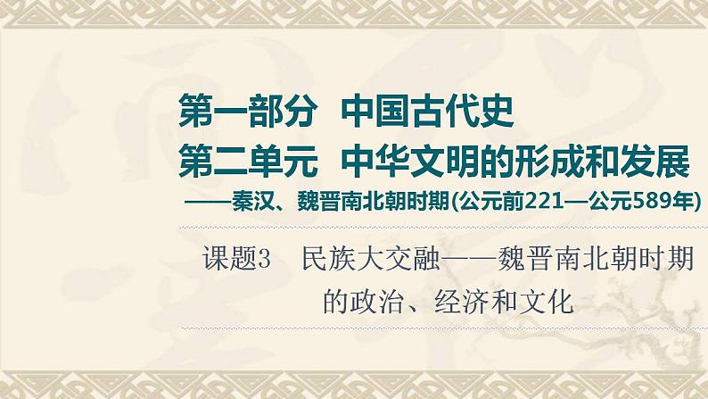 高考历史一轮复习第1部分第2单元课题3民族大交融_魏晋南北朝时期的政治经济和文化课件第1页