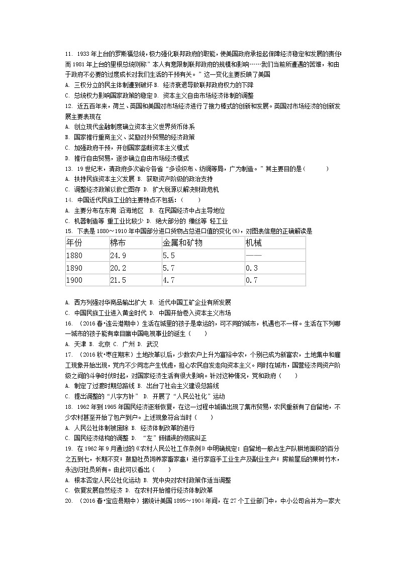 黑龙江省哈尔滨市松北区对青山镇第一中学2020-2021学年高一下学期期末考试历史试题03