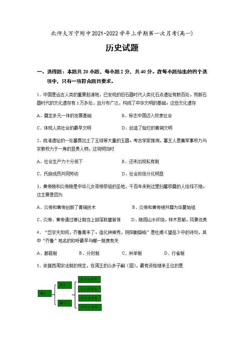 海南省北师大万宁附高2021-2022学年高一上学期第一次月考历史试题01