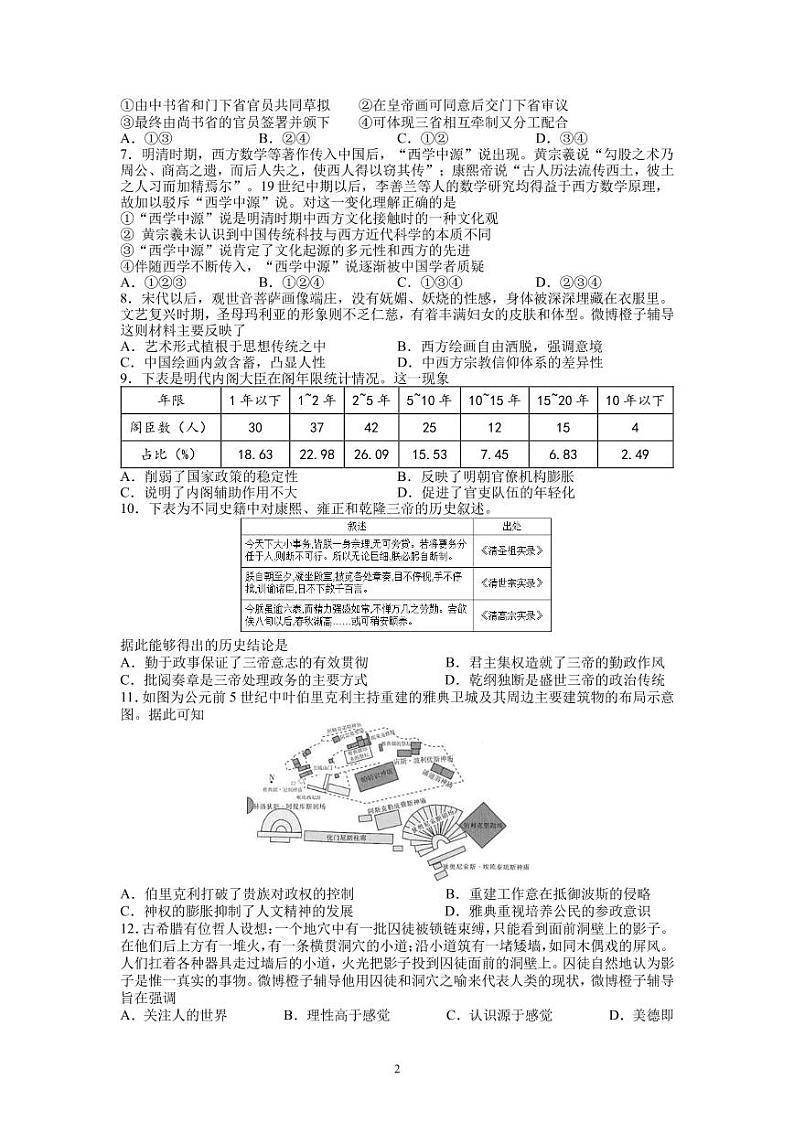 2022届重庆市南开中学高三上学期9月月考历史试题 PDF版含答案02