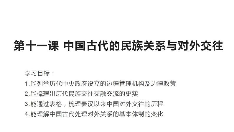 统编版高中历史选择性必修一第11课 中国古代的民族关系与对外交往 课件（27张PPT）第1页