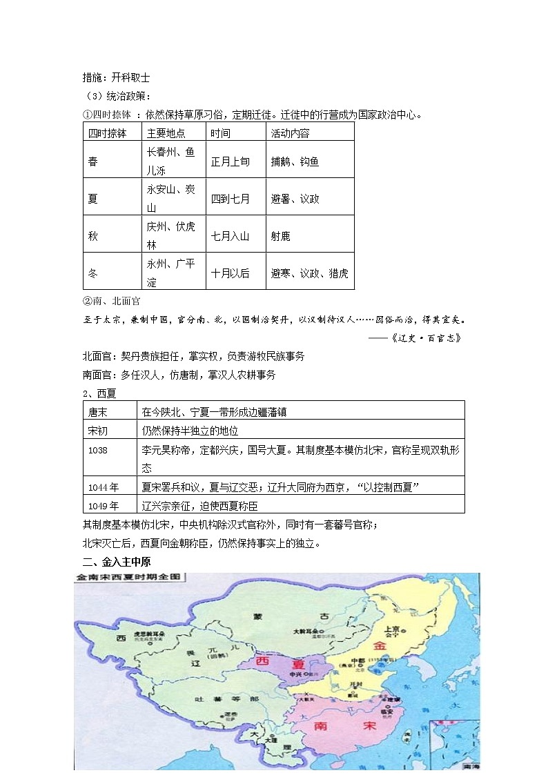 2021-2022学年统编版必修中外历史纲要上册第10课  辽夏金元的统治 教案02
