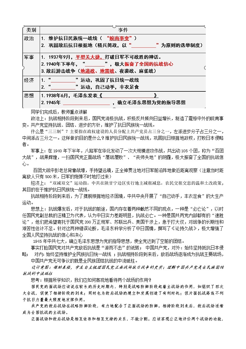 纲要上第24课 全民族浴血奋战与抗日战争的胜利  教学设计第3页