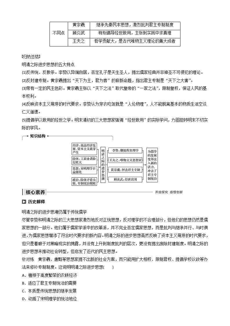高中历史第一单元中国古代思想宝库第5课明清之际的进步思潮教案必修3第3页