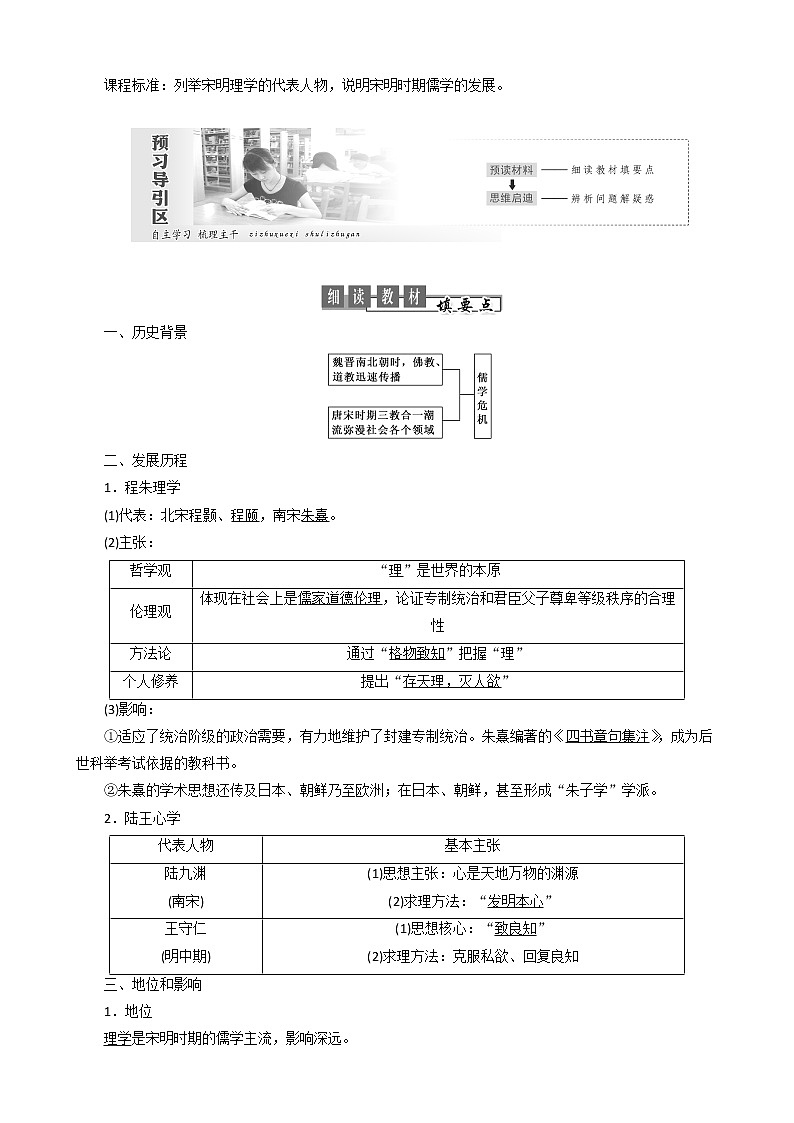 高中历史第一单元中国古代思想宝库第4课宋明理学教案必修3(1)01