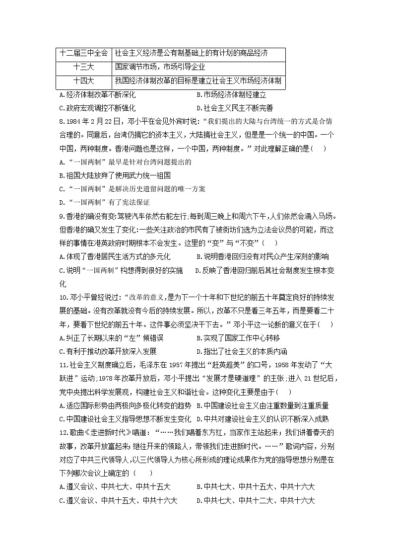 第十单元 改革开放与社会主义现代化建设新时期 单元测试卷——2021-2022学年高一历史统编版纲要上册（word版含答案）02