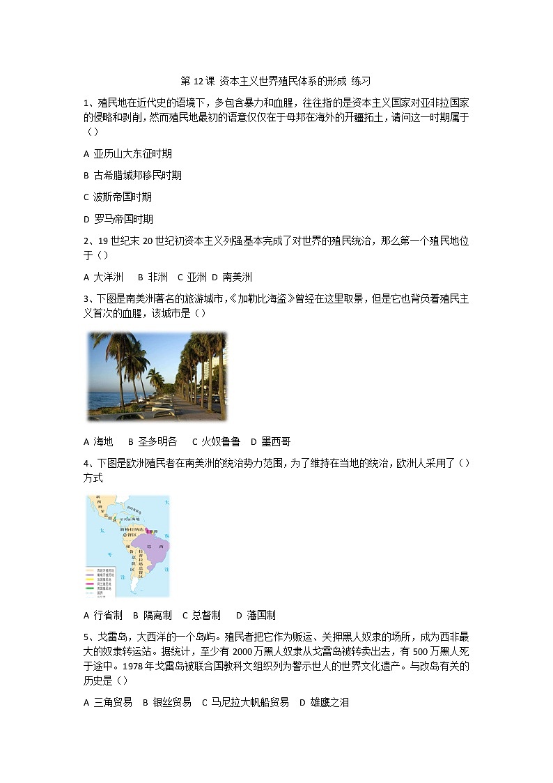 第12课 资本主义世界殖民体系的形成 练习01