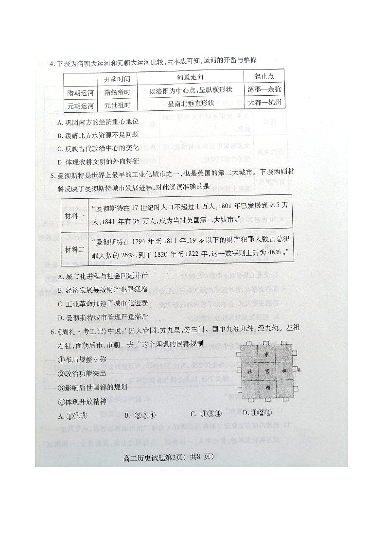 2020-2021学年烟台市第二学期期中考试高二历史试题（含答案）第2页