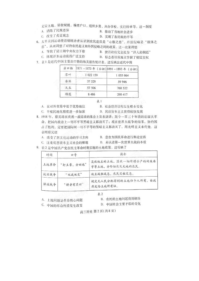 2021年潍坊市高三年级二模《历史》试卷及答案02