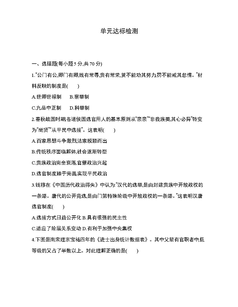 7_第二单元 官员的选拔与管理达标检测第1页