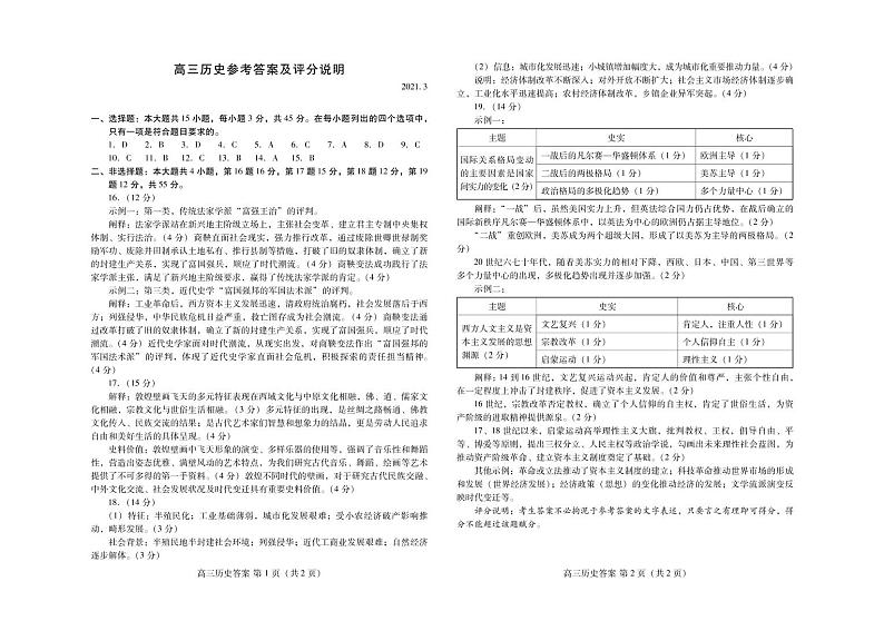 2021届山东省潍坊市高考一模历史试题（含答案）（PDF版）01