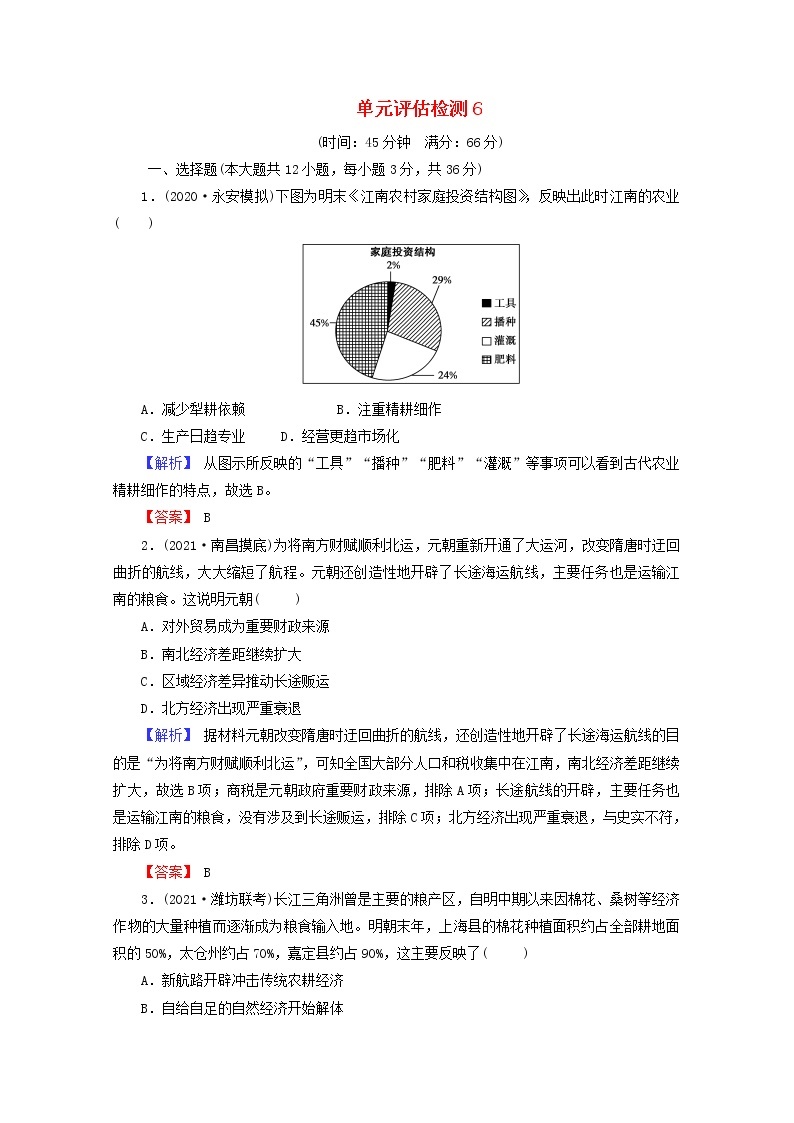 高考历史一轮复习第6单元古代中国经济的基本结构与特点单元评估检测含解析学案01
